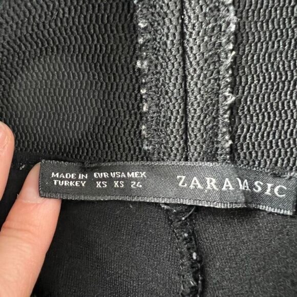 Zara Basic Women's XS Black Gold Zippers Pull On High Waist Leggings Y2K Skinny - Picture 8 of 11